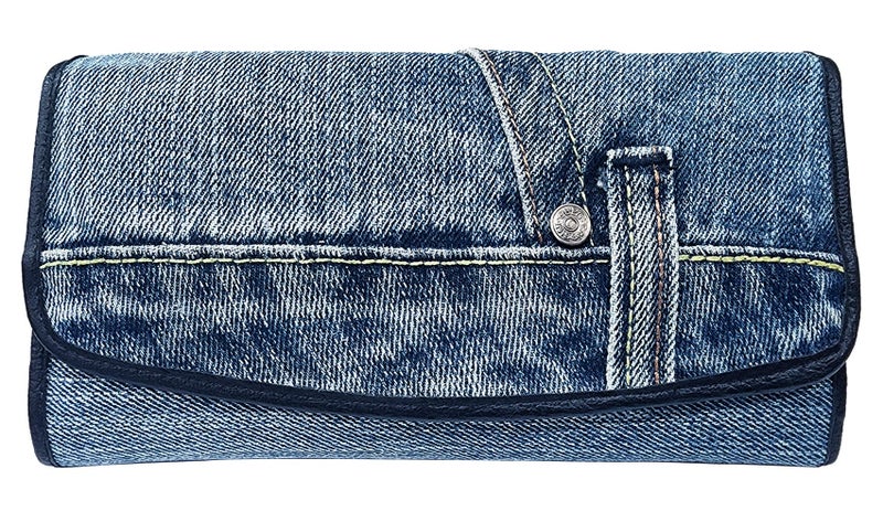 Bijoux de Ja Upcycling Blue Denim Large Capacity Money Flap Roomy Long Wallet Purse for Women BMW014 - Image 1